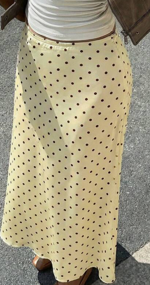 Butter Cream Polka Midi Skirt