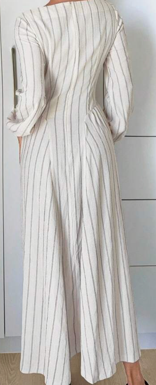 Classic White Pinstripe A-Line Maxi Dress