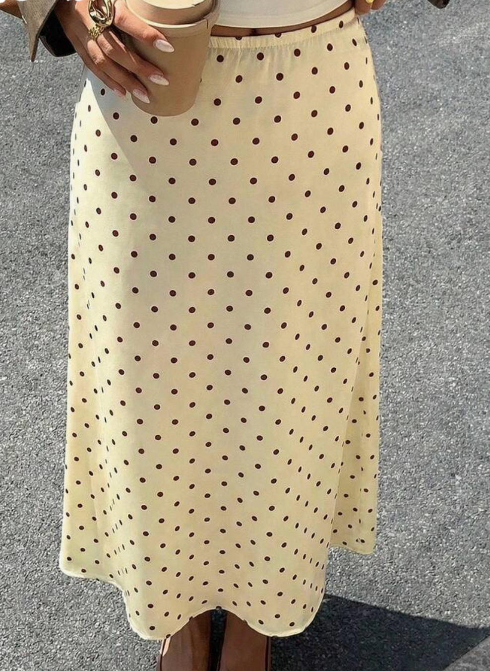 Butter Cream Polka Midi Skirt